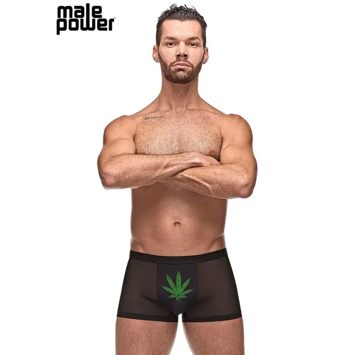 Anal Male Power Private Screening Pot Leaf Pouch Short Black