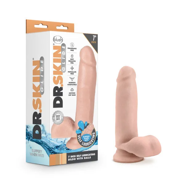 Dr Skin Glide 7 Inch Self Lubricating Dildo With Balls Vanilla Blush Dildos Dr Skin Glide 7 Inch Self Lubricating Dildo With Balls Vanilla Blush Dildos