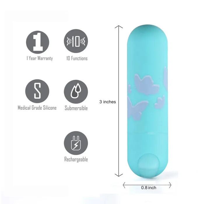 Maia Toys Vibrators | Julia Butterfly Print Mini Bullet - Teal Blue Maia Toys Vibrators | Julia Butterfly Print Mini Bullet - Teal Blue