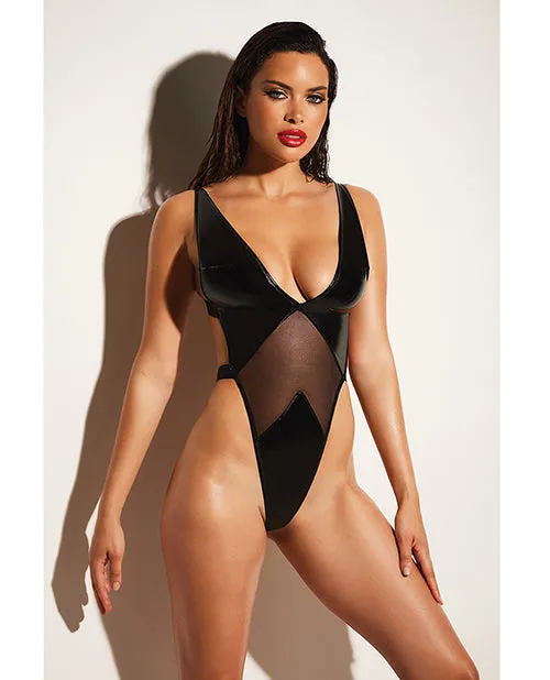 Oh La La Cheri Anal Fetish Limitless Soft Cup High Leg Vinyl Mesh Teddy Black