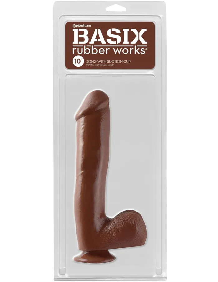 Pipedream Dildos | Basix Rubber Works - 10 Inch Dong With Suction Cup - Brown