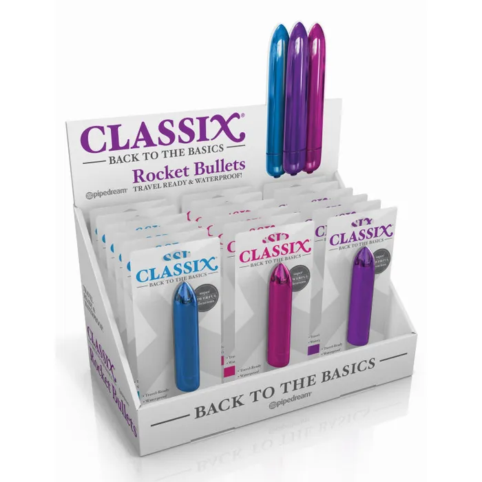 Pipedream Female Sex Toys Classix Rocket Bullet Display of 18 Assorted Colors