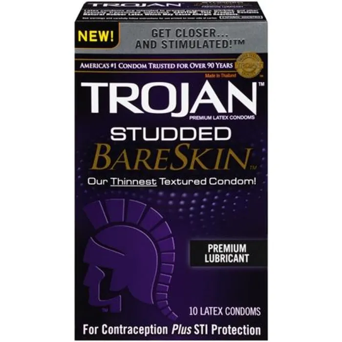 Trojan Studded Bareskin 10 Pack Paradise Marketing Male Sex Toys