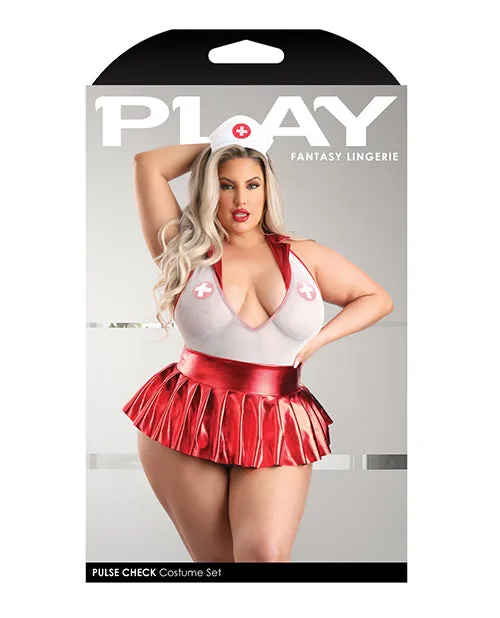 Vibrators | Fantasy Lingerie Play Pulse Check Collared Teddy W/open Back, Pleated Skirt, Medic Hat & Pasties Red/white
