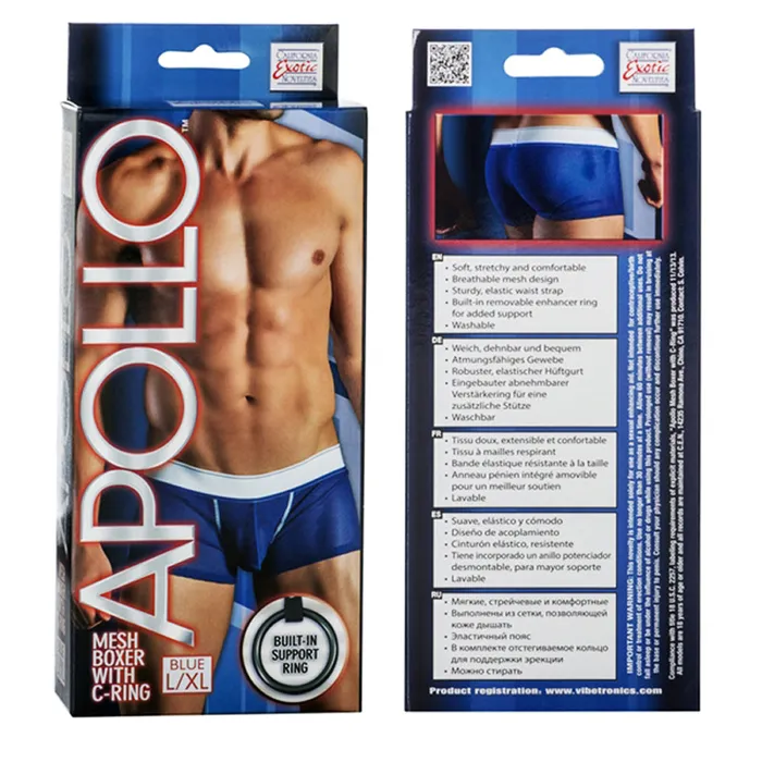 California Exotic Apollo Mesh Boxer with CRing LXL Blue Apollo Male Sex Toys
