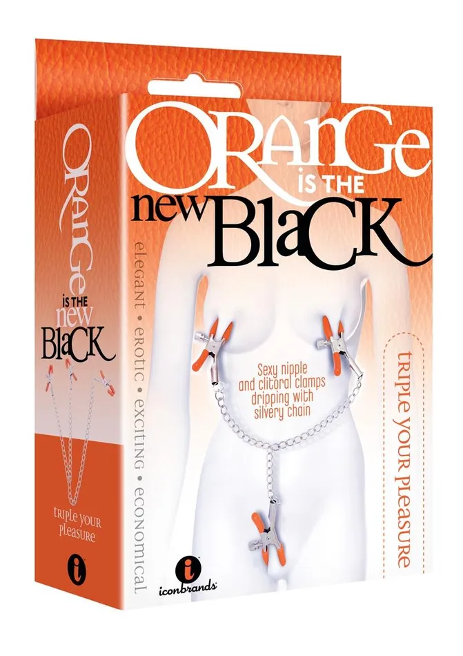 Female Sex Toys Orange is the New Black Orange Is The New Black Triple Your Pleasure Nipple and Clitoral Clamps with Chain