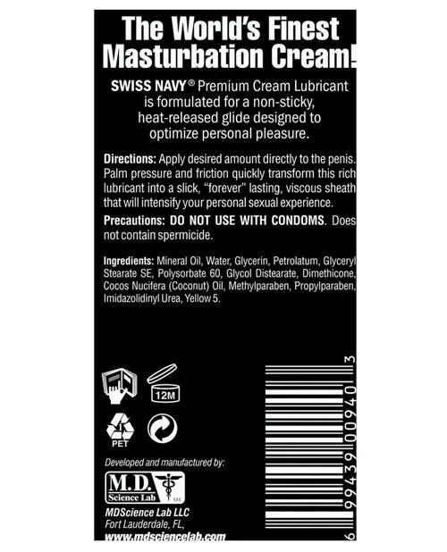 MD Science Lab Vibrators Swiss Navy Premium Masturbation Cream 5 oz Tube