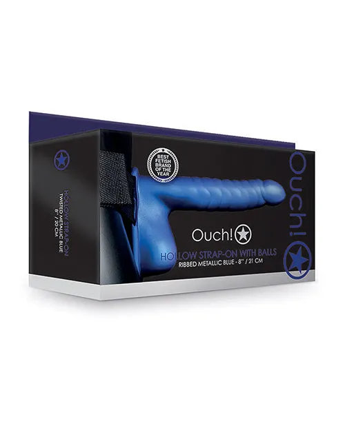 Shots America LLC Shots Ouch 8 Ribbed Hollow Strap On Wballs Female Sex Toys