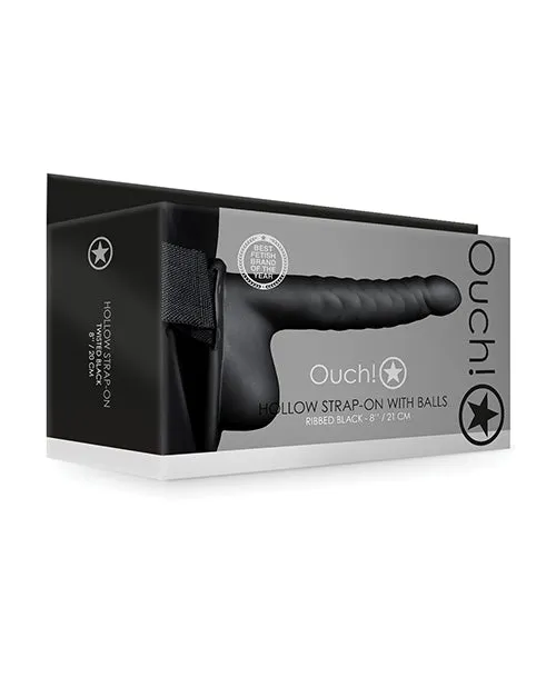 Shots America LLC Shots Ouch 8 Ribbed Hollow Strap On Wballs Female Sex Toys