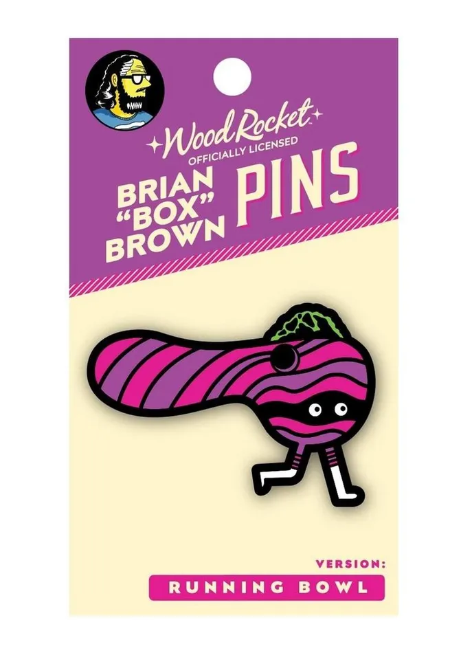 WoodRocket Vibrators Box Brown Running Bowl Enamel Pin