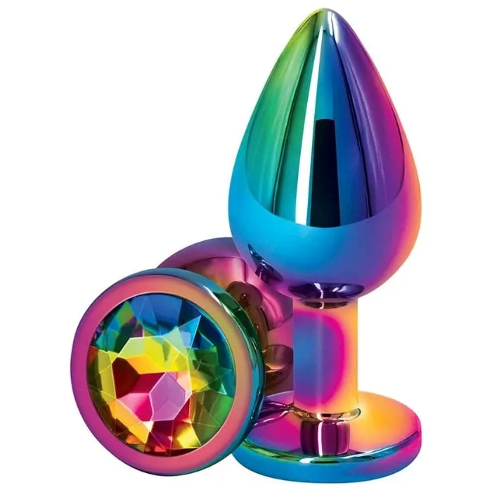 Male Sex Toys Rear Assets Rainbow Anal Plug with Rainbow Stone Round Medium WIL