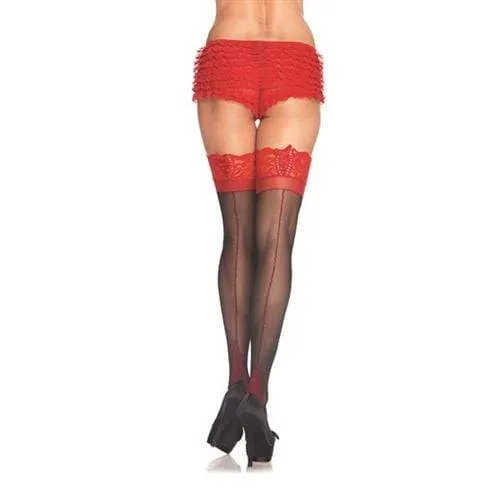 Anal Corset Lace Top Stockings One Size Black Red Leg Avenue