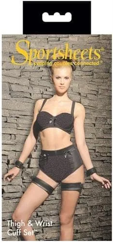 Thigh and Wrist Cuff Set Black Sportsheets Anal