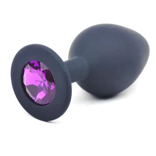 Black Silicone Anal Plug Medium w Purple Diamond Daytona Anal