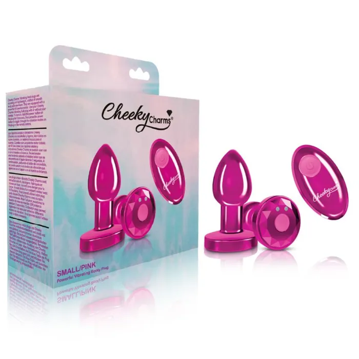 Cheeky Charms Pink Rechargeable Vibrating Metal Butt Plug w Remote Small Cheeky Charms Anal