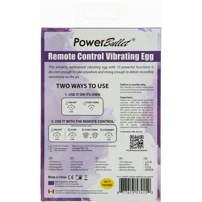 PowerBullet Female Sex Toys Remote Control Vibrating Egg Purple