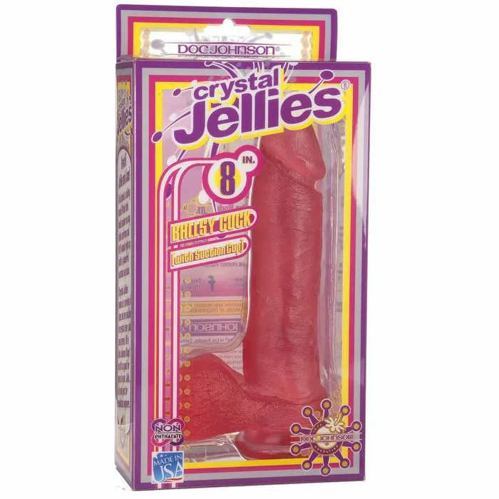 Doc Johnson Novelties Dildos Crystal Jellies Ballsy Cock 8in Pink
