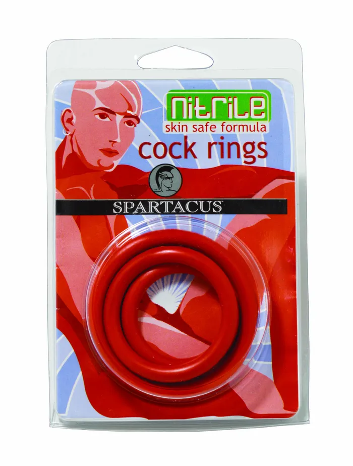 Spartacus Nitrile Cock Ring SetRed Male Sex Toys