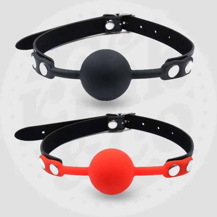 Faux Leather Medium Silicone Ball Gag KinkCo Male Sex Toys