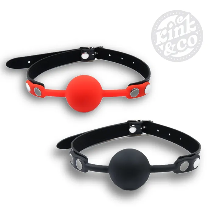Faux Leather Medium Silicone Ball Gag KinkCo Male Sex Toys
