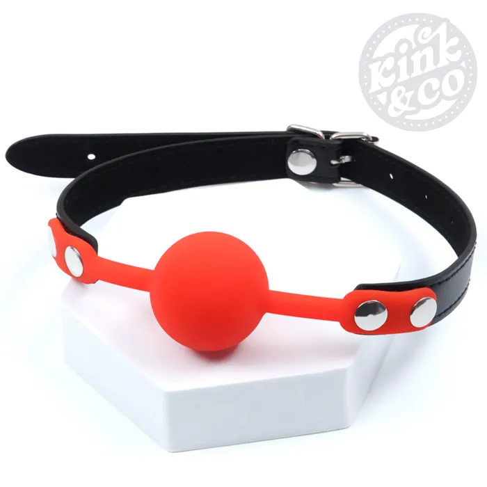 Faux Leather Medium Silicone Ball Gag KinkCo Male Sex Toys