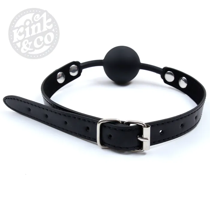 Faux Leather Medium Silicone Ball Gag KinkCo Male Sex Toys