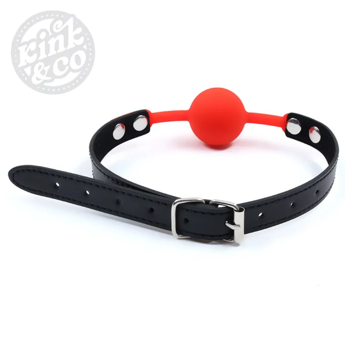 Faux Leather Medium Silicone Ball Gag KinkCo Male Sex Toys