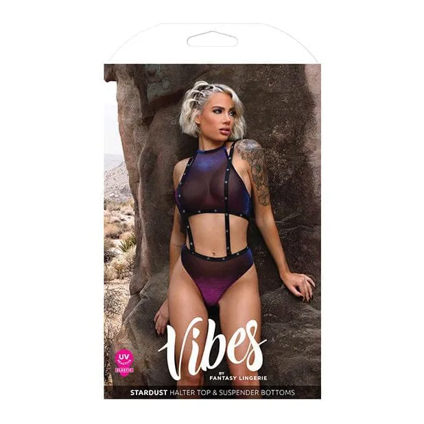 Vibrators Fantasy Lingerie Vibes Stardust Halter Top Suspender Bottoms