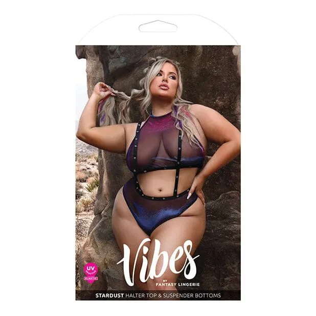 Vibrators Fantasy Lingerie Vibes Stardust Halter Top Suspender Bottoms