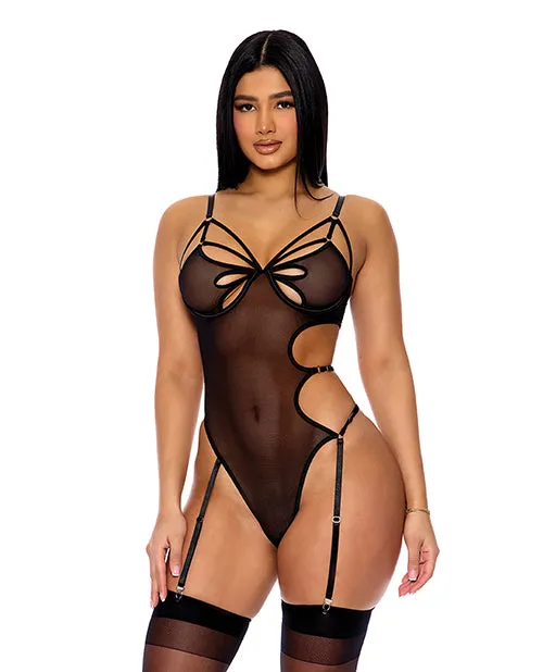 Anal Forplay Feeling Butterflies Mesh Teddy wGarters Black