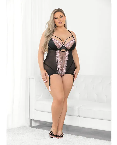 Escante Vibrators Embroidered Hearts Lace Mesh Bustier Blackpink