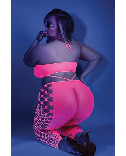Fantasy Lingerie Dildos Glow Black Light Cropped Cutout Halter Bodystocking Neon Pink Qn Fantasy Lingerie Dildos Glow Black Light Cropped Cutout Halter Bodystocking Neon Pink Qn