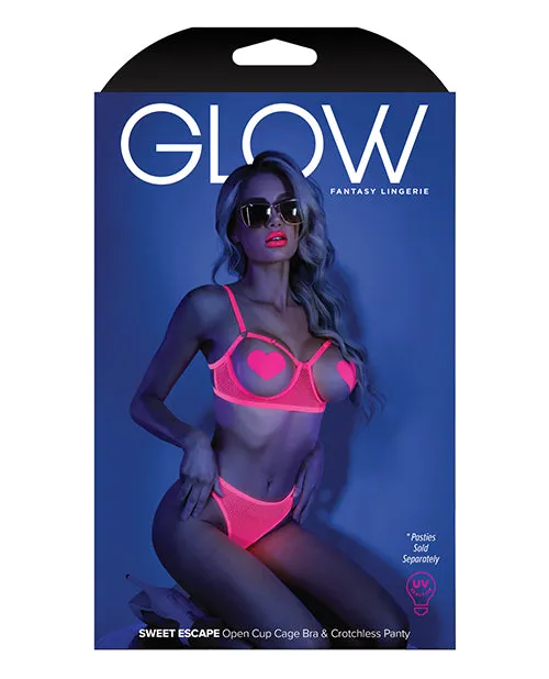 Glow Black Light Open Cup Bra Crotchless Panties pasties Not Included Neon Pink Fantasy Lingerie Dildos Glow Black Light Open Cup Bra Crotchless Panties pasties Not Included Neon Pink Fantasy Lingerie Dildos