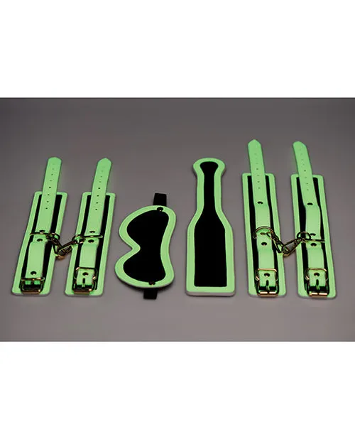 XR Brands Dildos Master Series Kink In The Dark Glowing Cuffs Blindfold Paddle Set XR Brands Dildos Master Series Kink In The Dark Glowing Cuffs Blindfold Paddle Set